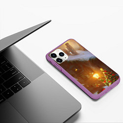 Чехол iPhone 11 Pro матовый Cельский коттедж, засыпанный снегом, цвет: 3D-фиолетовый — фото 2