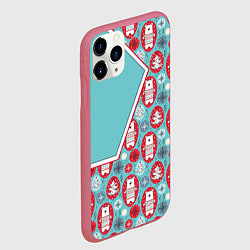 Чехол iPhone 11 Pro матовый Новогодние мишки, цвет: 3D-малиновый — фото 2