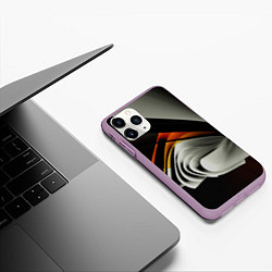 Чехол iPhone 11 Pro матовый Абстрактные волнистые листы во тьме, цвет: 3D-сиреневый — фото 2