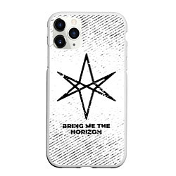 Чехол iPhone 11 Pro матовый Bring Me the Horizon с потертостями на светлом фон, цвет: 3D-белый