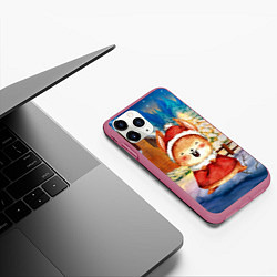 Чехол iPhone 11 Pro матовый Новогодний зайка 2023, цвет: 3D-малиновый — фото 2