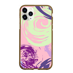 Чехол iPhone 11 Pro матовый Розовый фон и разноцветные круги, цвет: 3D-коричневый