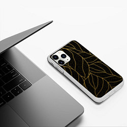 Чехол iPhone 11 Pro матовый Золотые листья градиент, цвет: 3D-белый — фото 2