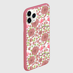 Чехол iPhone 11 Pro матовый Фламинго и лотосы, цвет: 3D-малиновый — фото 2