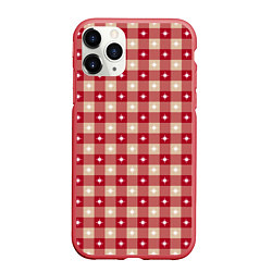 Чехол iPhone 11 Pro матовый Белые звезды на бежево-красной клетке, цвет: 3D-красный