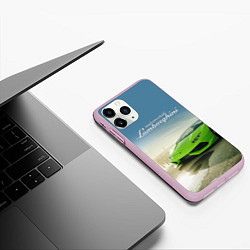 Чехол iPhone 11 Pro матовый Ламборджини на берегу океана, цвет: 3D-розовый — фото 2