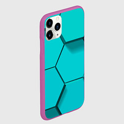 Чехол iPhone 11 Pro матовый Большие бирюзовые соты, цвет: 3D-фиолетовый — фото 2