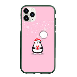 Чехол iPhone 11 Pro матовый New year pinguin, цвет: 3D-темно-зеленый