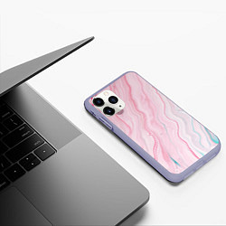 Чехол iPhone 11 Pro матовый Розовые и голубые линии и краски, цвет: 3D-светло-сиреневый — фото 2
