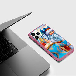 Чехол iPhone 11 Pro матовый Дед Мороз со Снегуркой, цвет: 3D-малиновый — фото 2
