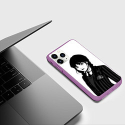 Чехол iPhone 11 Pro матовый Школьница Уэнсдей, цвет: 3D-фиолетовый — фото 2