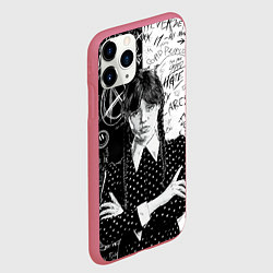 Чехол iPhone 11 Pro матовый Уэнсдей: Черное/Белое, цвет: 3D-малиновый — фото 2