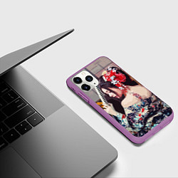 Чехол iPhone 11 Pro матовый Японская девушка с самурайским мечом, цвет: 3D-фиолетовый — фото 2