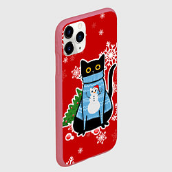 Чехол iPhone 11 Pro матовый Котик в свитере с ёлочкой, цвет: 3D-малиновый — фото 2