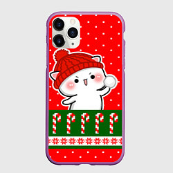 Чехол iPhone 11 Pro матовый Белый котик - играет в снежки, цвет: 3D-фиолетовый