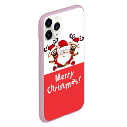 Чехол iPhone 11 Pro матовый Дед Мороз с оленями, цвет: 3D-розовый — фото 2