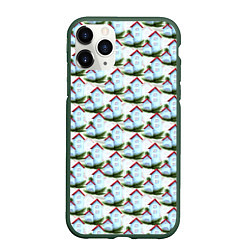 Чехол iPhone 11 Pro матовый Домики на еловых ветках - паттерн, цвет: 3D-темно-зеленый