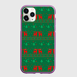 Чехол iPhone 11 Pro матовый Новогодний узор с ёлочками, цвет: 3D-фиолетовый