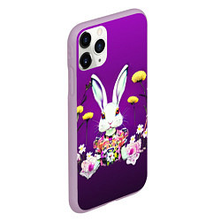 Чехол iPhone 11 Pro матовый Кролик с одуванчиками, цвет: 3D-сиреневый — фото 2