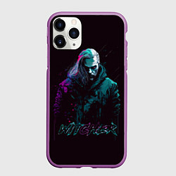 Чехол iPhone 11 Pro матовый Ведьмак в неоновом стиле, цвет: 3D-фиолетовый
