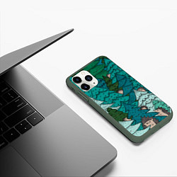 Чехол iPhone 11 Pro матовый Ежи в еловом лесу, цвет: 3D-темно-зеленый — фото 2