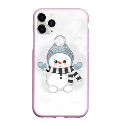 Чехол iPhone 11 Pro матовый Милый снеговик и снежинки, цвет: 3D-розовый