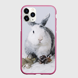 Чехол iPhone 11 Pro матовый Кролик с шишками и игрушками, цвет: 3D-малиновый