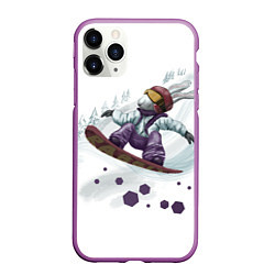 Чехол iPhone 11 Pro матовый Кролик Сноубордист, цвет: 3D-фиолетовый