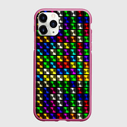 Чехол iPhone 11 Pro матовый Разноцветные неоновые квадраты, цвет: 3D-малиновый