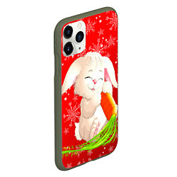 Чехол iPhone 11 Pro матовый Весёлый кролик с морковкой, цвет: 3D-темно-зеленый — фото 2