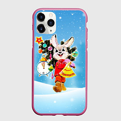 Чехол iPhone 11 Pro матовый Зайчик с советских открыток, цвет: 3D-малиновый