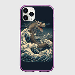 Чехол iPhone 11 Pro матовый Морской дракон в японском стиле, цвет: 3D-фиолетовый