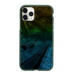 Чехол iPhone 11 Pro матовый Черный абстрактный узор на сине-зеленом фоне, цвет: 3D-темно-зеленый