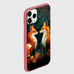 Чехол iPhone 11 Pro матовый Две лисоньки в стиле Folk Art, цвет: 3D-малиновый — фото 2