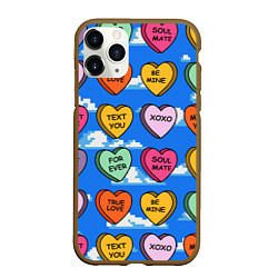 Чехол iPhone 11 Pro матовый Валентинки конфетки сердечки с посланиями, цвет: 3D-коричневый