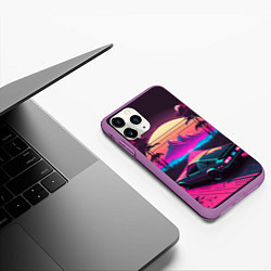 Чехол iPhone 11 Pro матовый Synthwave car and mountains, цвет: 3D-фиолетовый — фото 2