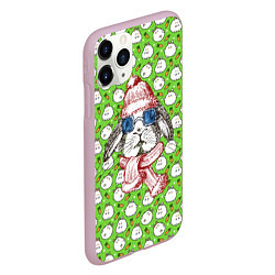 Чехол iPhone 11 Pro матовый Кролик в зимней шапке, цвет: 3D-розовый — фото 2