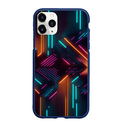 Чехол iPhone 11 Pro матовый Хаос неоновых линий, цвет: 3D-тёмно-синий
