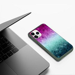 Чехол iPhone 11 Pro матовый Градиентный узор звезды розово-бирюзовый, цвет: 3D-темно-зеленый — фото 2
