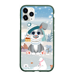 Чехол iPhone 11 Pro матовый Зайчик в шапке, цвет: 3D-темно-зеленый
