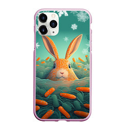 Чехол iPhone 11 Pro матовый Кролик в море моркови, цвет: 3D-розовый