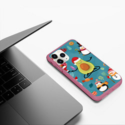 Чехол iPhone 11 Pro матовый Новогодний авокадо, цвет: 3D-малиновый — фото 2