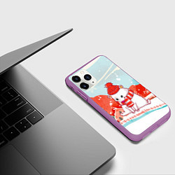 Чехол iPhone 11 Pro матовый Белый мишка новый год, цвет: 3D-фиолетовый — фото 2