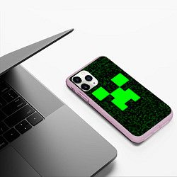 Чехол iPhone 11 Pro матовый Minecraft green squares, цвет: 3D-розовый — фото 2