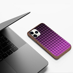 Чехол iPhone 11 Pro матовый Фиолетово-розовый клетчатый градиент, цвет: 3D-коричневый — фото 2