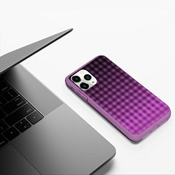 Чехол iPhone 11 Pro матовый Фиолетово-розовый клетчатый градиент, цвет: 3D-фиолетовый — фото 2