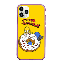 Чехол iPhone 11 Pro матовый Гомер Симпсон ест пончик, цвет: 3D-фиолетовый
