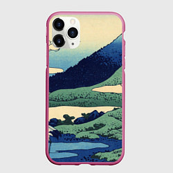 Чехол iPhone 11 Pro матовый Журавли - японский художник Хокусай Фудзи, цвет: 3D-малиновый