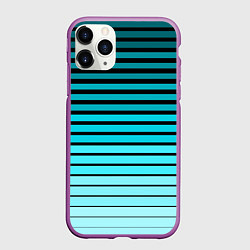 Чехол iPhone 11 Pro матовый Голубые полосы на черном, цвет: 3D-фиолетовый