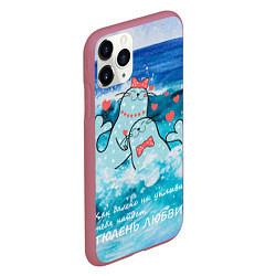 Чехол iPhone 11 Pro матовый Тюлени любви в море, цвет: 3D-малиновый — фото 2